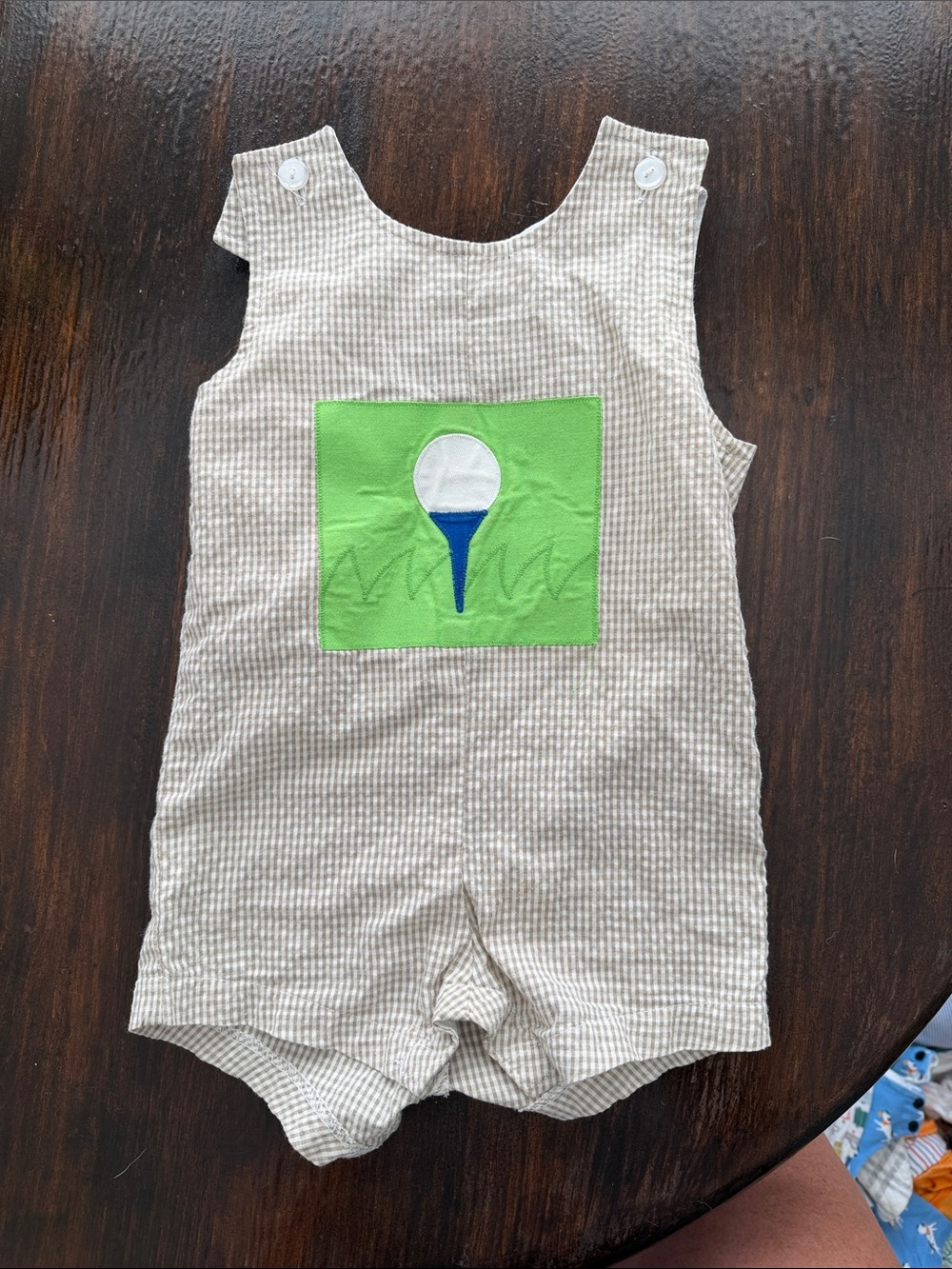 Beige Seersucker Diaper Cover with Green Golf Tee Applique